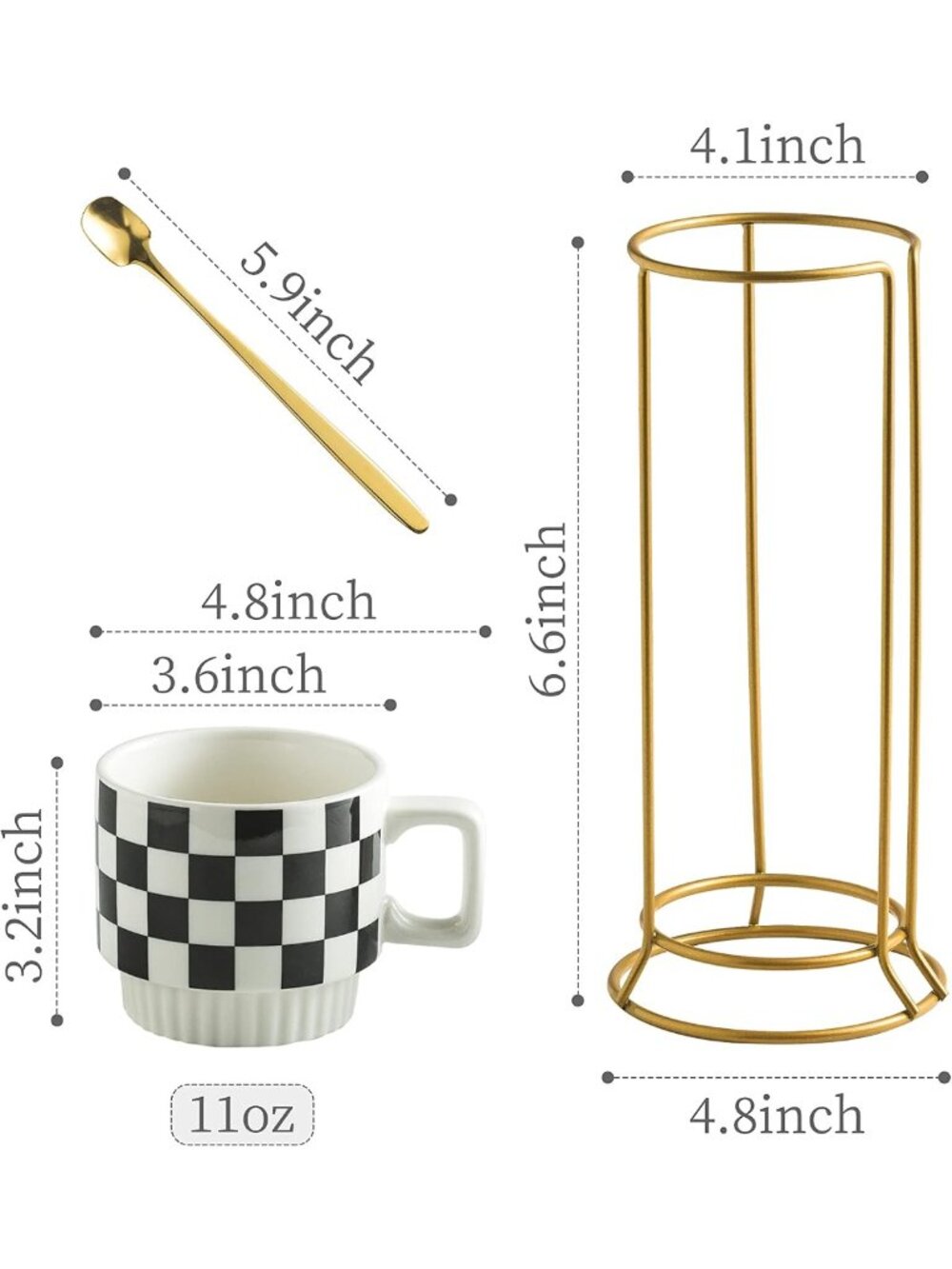4-Piece Stackable Coffee Mug Set with Rack & Spoons - Space-Saving Design - Picture 3 of 9
